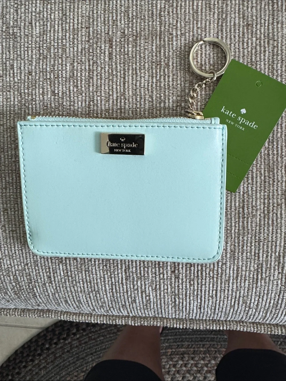 kate spade Mint Green Leather Zip Card Case with Key Ring